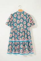 Green Leopard Floral Short Dress