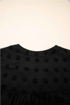 Black Dotty Textured Notched Neck Plus Ruffled Dress