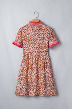Khaki Leopard High Waist Ruffled Colorblock Trim Short Dress
