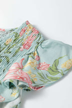 Yellow Smocked Bodice Ruffled Sleeveless Tiered Floral Maxi Dress