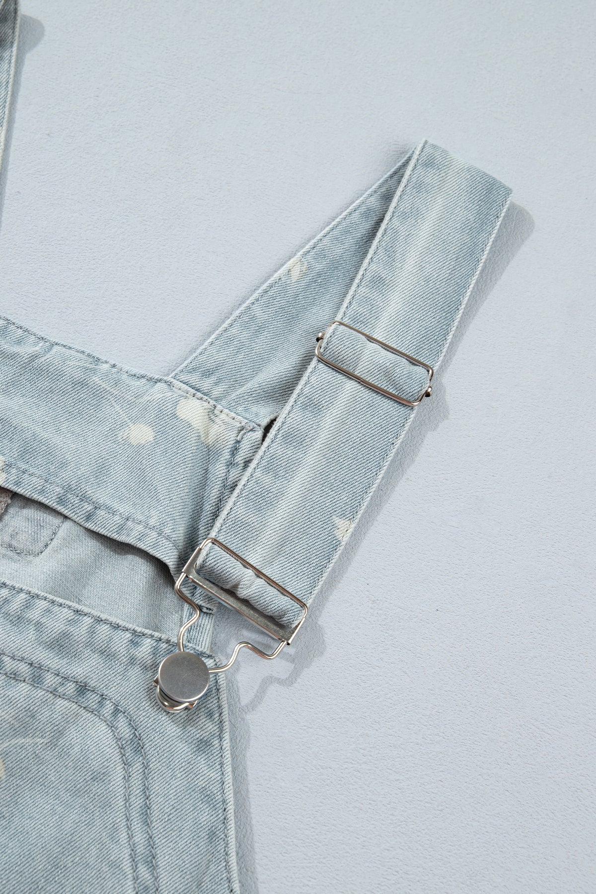 Sky Blue Retro Wash Denim Floral Print Overall Mini Dress