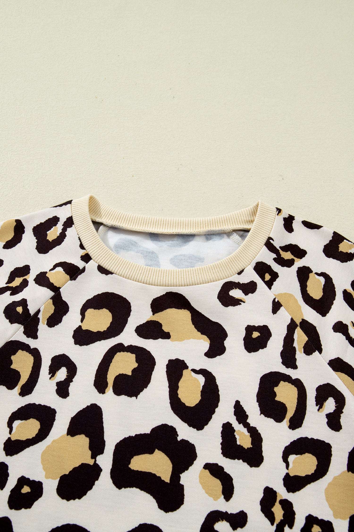 Khaki Leopard Long Sleeve Shift T Shirt Dress with Pockets