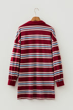 Red Stripe Retro Polo Collar Long Sleeve T Shirt Shift Mini Dress