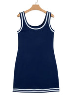 Dirty blue Contrast Trim U Neck Sleeveless Mini Dress with Shorts 2pcs Set