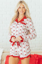 White Santa & Stripes Ruffle PJ Set