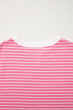 Pink Stripe Color Block Trim Notched Neck Sleeveless Shift Mini Dress