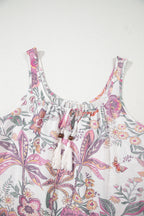 Multicolour Floral Print Fringed Tie U Neck Sleeveless Mini Dress