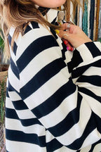 Black Stripe Polo Neck Shift Fit Sweatshirt Dress with Side Pockets