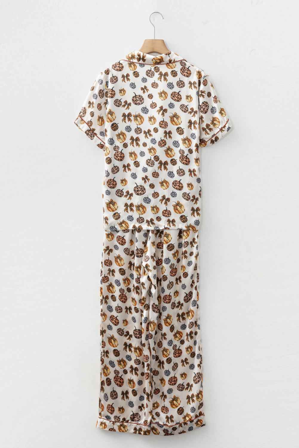 Beige Leopard Pumpkin Allover Halloween 2pcs Pajama Set