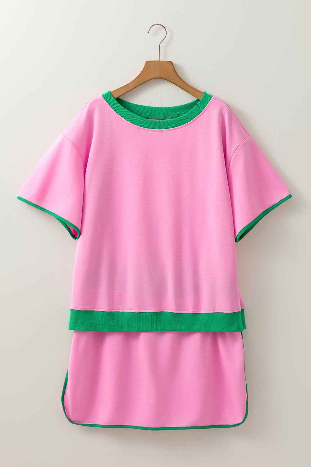 Bonbon Plus Size Contrast Trim T Shirt and Skirt Two Piece Set