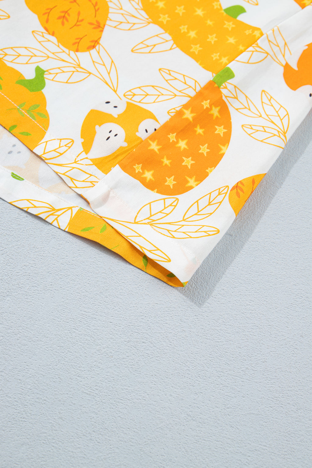 Orange Short Sleeve Pumpkin Print Polka Dot Trim Pocket Pocket Placket Home Wear Lounge Set - MuseLover
