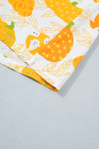 Orange Short Sleeve Pumpkin Print Polka Dot Trim Pocket Pocket Placket Home Wear Lounge Set - MuseLover