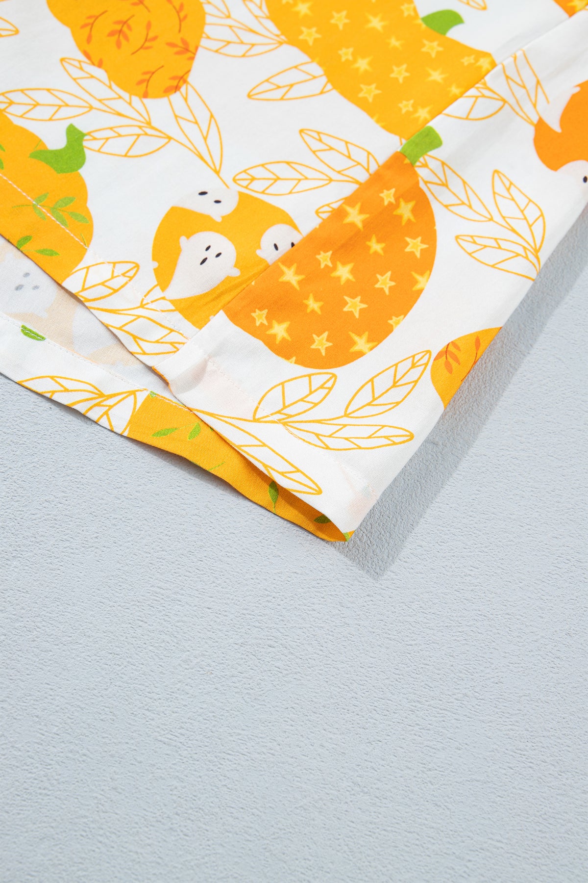 Orange Short Sleeve Pumpkin Print Polka Dot Trim Pocket Pocket Placket Home Wear Lounge Set - MuseLover