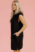 Black Textured Cap Sleeve T-shirt Shift Mini Dress