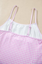 Sky Blue Gingham Plaid Double Layered Cami Mini Dress 3pcs Set