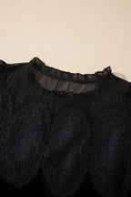 Black Embroidered Velvet Short Sleeve Mini Shift Dress