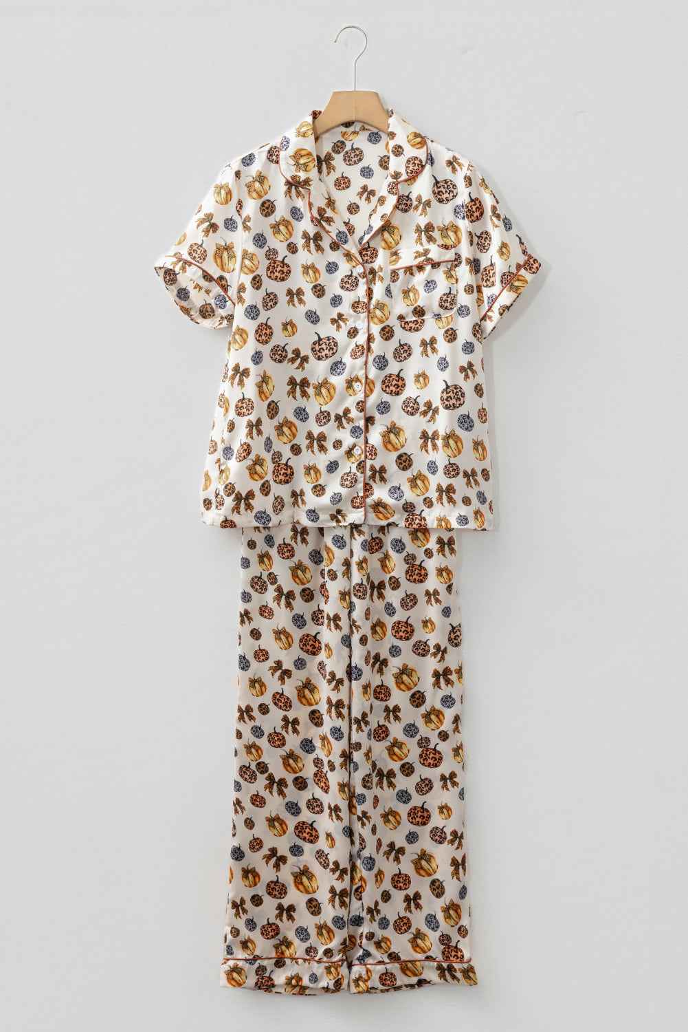 Beige Leopard Pumpkin Allover Halloween 2pcs Pajama Set