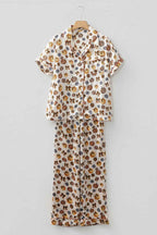 Beige Leopard Pumpkin Allover Halloween 2pcs Pajama Set