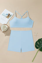 Sky Blue Gingham Plaid Double Layered Cami Mini Dress 3pcs Set