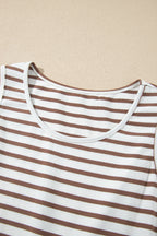 Chestnut Striped Colorblock Patchwork Sleeveless Casual Long Dress