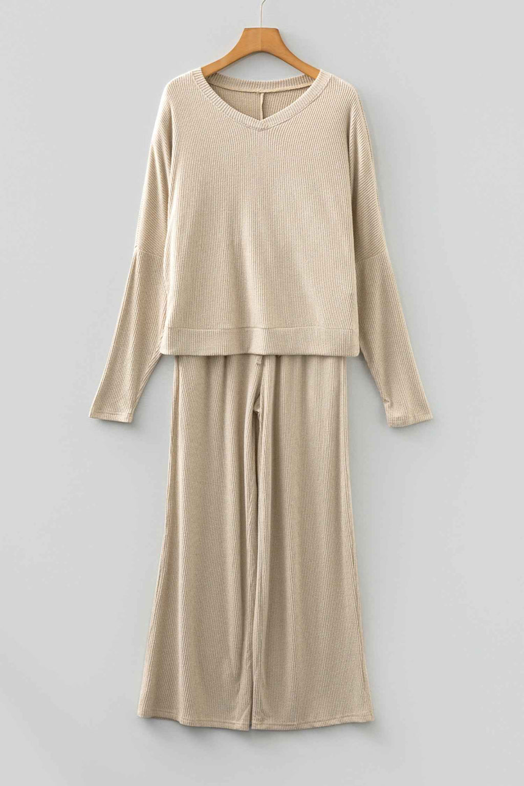 Jet Stream 3D Ribbed V Neck Pullover Drawstring Pants 2 Piece Lounge Set