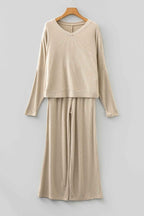 Jet Stream 3D Ribbed V Neck Pullover Drawstring Pants 2 Piece Lounge Set