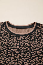 Black Leopard Print Bubble Sleeve Shift Mini Dress