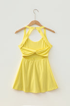 Yellow Cream Daring Back Cutout Active Mini Dress with Shorts