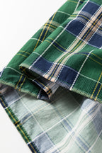 Green Plus Size Plaid Long Sleeve Notched Neck Shift Mini Dress