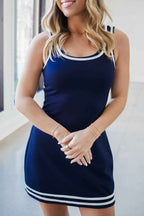 Dirty blue Contrast Trim U Neck Sleeveless Mini Dress with Shorts 2pcs Set