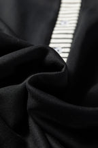 Black Plus Size Striped Cuffs Polo Collar Patchwork Long Sleeve Ruffle Hem Dress