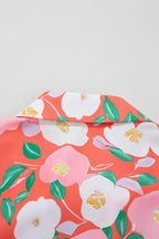 Fresh Salmon Floral Print Contrast Striped Trim Polo Collar T Shirt Dress