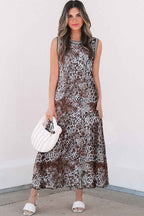Multicolour Leopard Checkered Double Printed Reversible Sleeveless Long Dress