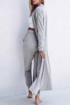 Light Grey Split Long Cardigan and Skinny Pants Lounge Set