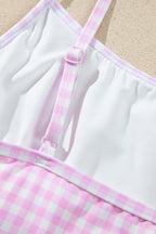 Sky Blue Gingham Plaid Double Layered Cami Mini Dress 3pcs Set