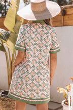 Multicolour Boho Geometric Flower Print Short Sleeve Loose Mini Dress