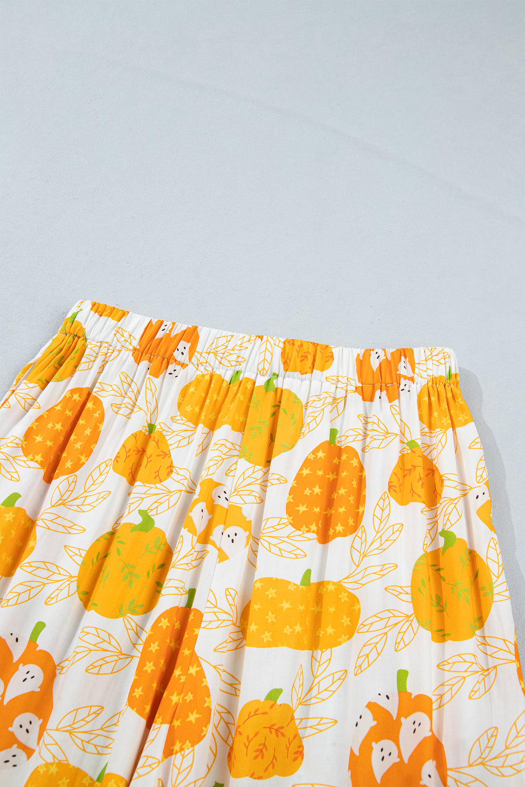 Orange Short Sleeve Pumpkin Print Polka Dot Trim Pocket Pocket Placket Home Wear Lounge Set - MuseLover