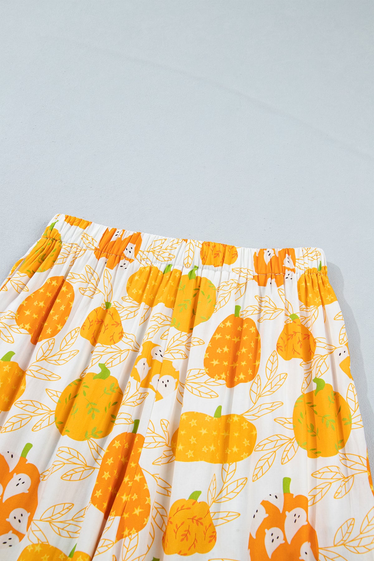 Orange Short Sleeve Pumpkin Print Polka Dot Trim Pocket Pocket Placket Home Wear Lounge Set - MuseLover