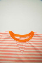 Pink Stripe Drop Shoulder T Shirt and Shorts Plus Size Summer Set