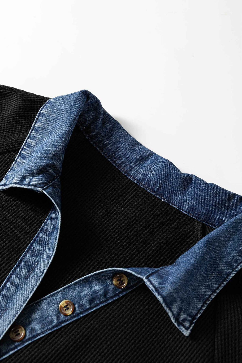 Black Colorblock Denim Collar Short Sleeve Plus Size Shift Dress